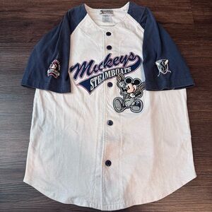 VINTAGE DISNEY WORLD KIDS Steamboat Willie Mickey Mouse Baseball Jersey YOUTH L